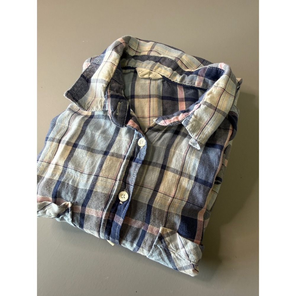 Aeropostale Womens Blue Pink Plaid Button Down Shirt Long Sleeve Cotton Blend L
